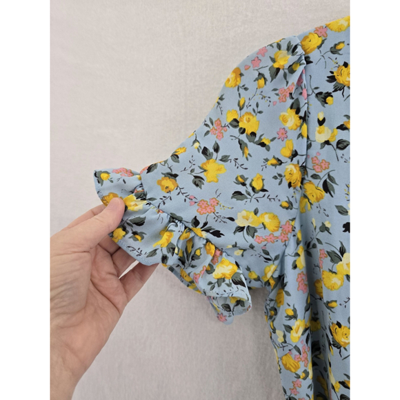 Lulus Shirt Tiered Ruffled Blue/yellow Floral Dress. NWOTLadies Size Small - Picture 5 of 15